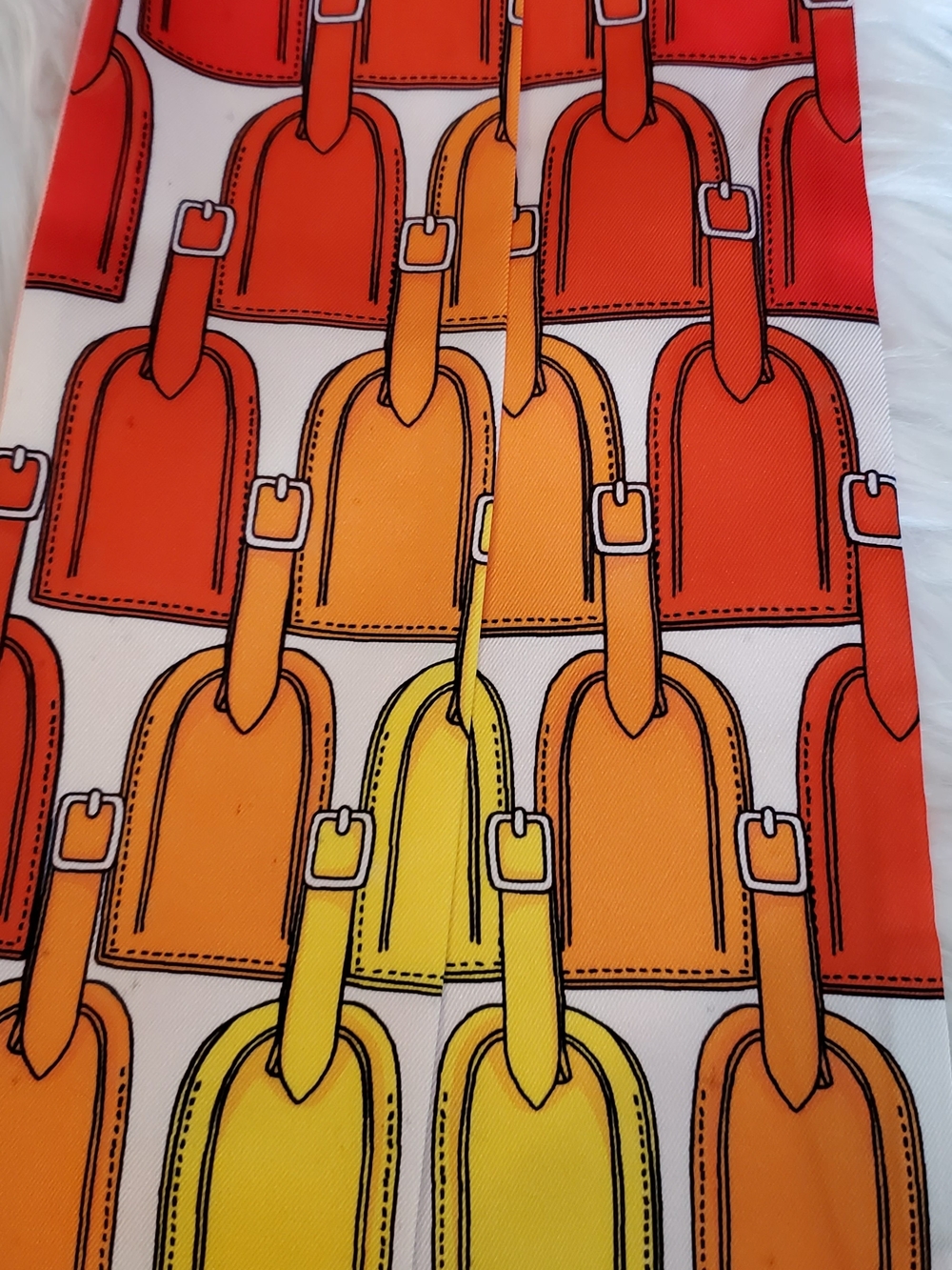 100% Silk Bag Twilly, Vibrant Yellow & Orange Graphic Silk Scarf